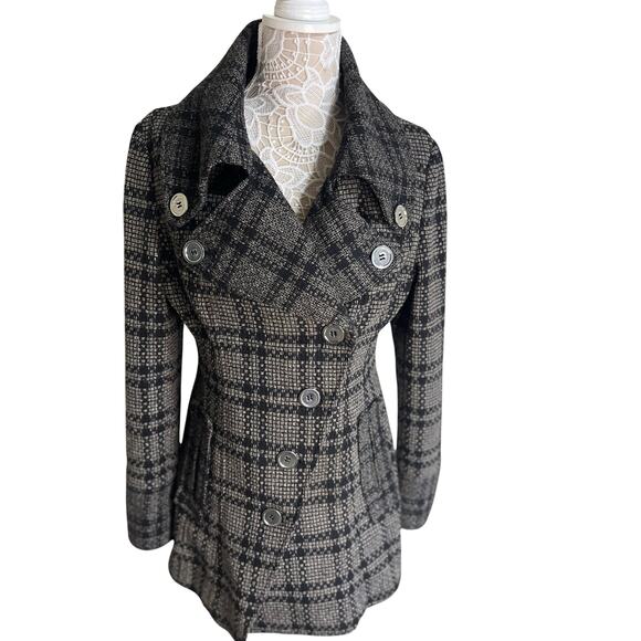 Coffee Shop Red Plaid Peacoat Jacket Juniors Large | Y2K Indie Chic - Picture 1 of 8